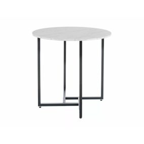   Alto II Kerek Étkezőasztal Márvány Hatású Fehér Lappal és Fekete Fém Vázzal