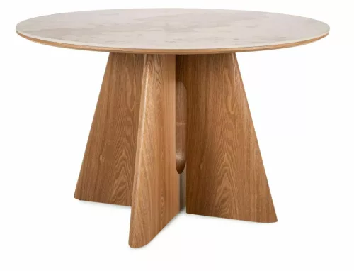 Alzano Ceramic kerek étkezőasztal MDF kerámia fehér fényezett tölgy