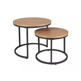   Amaro Kerek Tölgy Dohányzóasztal Szett Fekete Fém Vázzal