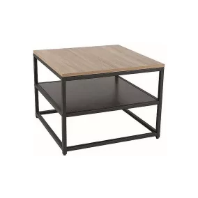   Amber B Négyzetes Tölgy-Fekete MDF Dohányzóasztal Dupla Polcos