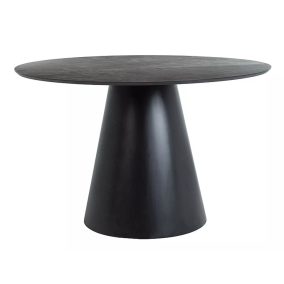   Angel Kerek Étkezőasztal Márvány Hatású Szürke Asztallap Fekete Kúpos Lábbal
