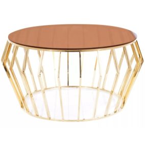   Ariana Luxus Kerek Borostyán Üveg Dohányzóasztal Arany Vázzal
