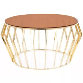   Ariana Luxus Kerek Borostyán Üveg Dohányzóasztal Arany Vázzal