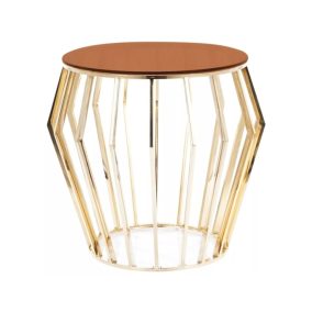   Ariana Luxus Kerek Dohányzóasztal Edzett Borostyán Üveg Arany Geometrikus