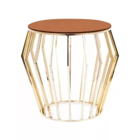   Ariana Luxus Kerek Dohányzóasztal Edzett Borostyán Üveg Arany Geometrikus