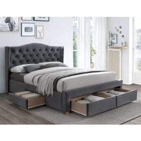 Aspen Velvet II Luxus Bársony Franciaágy Szürke 4 Fiókos