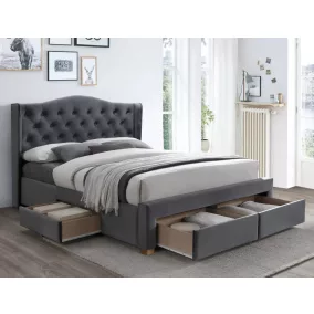 Aspen Velvet II Luxus Bársony Franciaágy Szürke 4 Fiókos