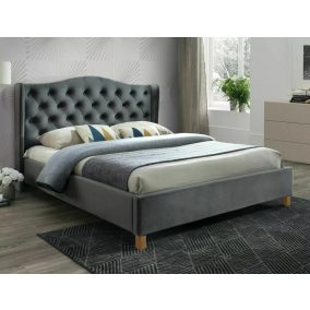 Aspen Velvet Luxus Bársony Franciaágy Szürke Steppelt Fejvéggel