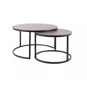   Atlanta Luxus Kerek Üveg Dohányzóasztal Szett Márvány Hatású Szürke