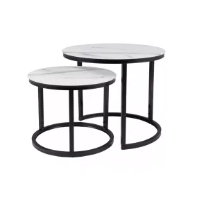   Atlanta II Márvány Hatású Üveg Dohányzóasztal Szett Fekete Vázzal