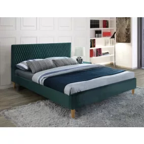 Azurro Velvet Luxus Bársony Franciaágy Zöld Steppelt Fejvéggel