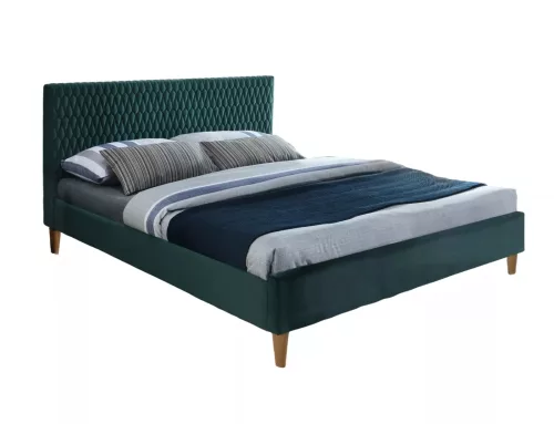 Azurro Velvet Luxus Bársony Franciaágy Zöld Steppelt Fejvéggel