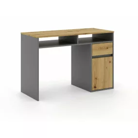   B-012 Artisan Laminált Íróasztal Antracit-Tölgy Tárolórekeszekkel