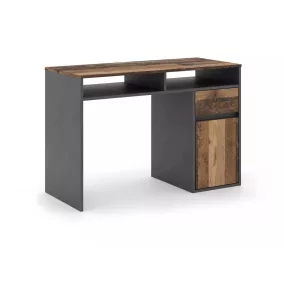   B-012 Modern Laminált Íróasztal Old Wood Sötétszürke Tárolórekeszekkel