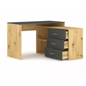   Modern B-013 Sarok Íróasztal Laminált Artisan Tölgy Antracit Fiókokkal