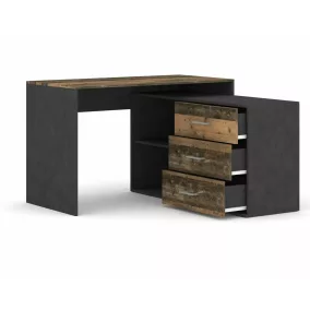   Modern B-013 Sarok Íróasztal Laminált Old Wood Sötétszürke Fiókos