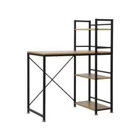   Modern B-036 Tölgy Íróasztal Fekete Fém Vázzal Polcos Tárolóval