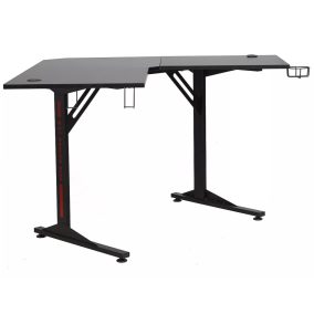   B-219 Fekete Sarok Gamer Íróasztal MDF Pohár- és Fejhallgatótartóval