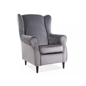 Baron Velvet Füles Fotel Szürke Bársony Wenge