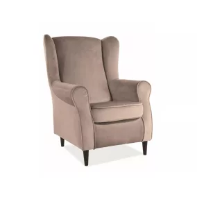 Baron Velvet Füles Fotel Bársony Bézs Wenge Lábakkal