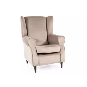   Baron Velvet Füles Fotel Bársony Sötétbézs Wenge Lábakkal