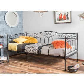 Birma Elegance Fém Egyszemélyes Ágy Fekete Díszítéssel