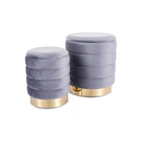 Britta Luxus Bársony Puff Szett Tárolóval Szürke