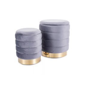 Britta Luxus Bársony Puff Szett Tárolóval Szürke