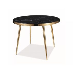   Calvin Luxus Kerek Étkezőasztal Edzett Üveg Márvány Fekete-Arany