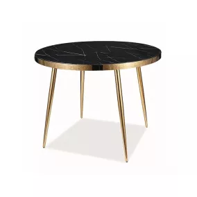   Calvin Luxus Kerek Étkezőasztal Edzett Üveg Márvány Fekete-Arany