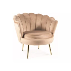 Camellia Luxus Bársony Fotel Bézs Arany Kagylóhéj