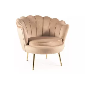 Camellia Luxus Bársony Fotel Bézs Arany Kagylóhéj