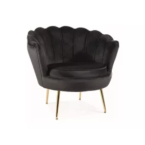 Camellia Elegance Fekete Bársony Fotel Arany Lábakkal