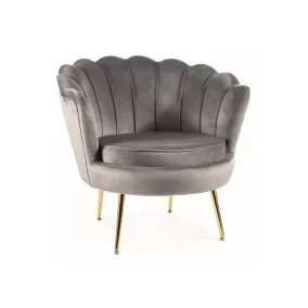   Camellia Luxus Kagyló Fotel Bársony Szürke Arany Lábakkal