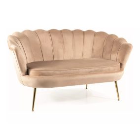   Camellia Elegance Kétszemélyes Bársony Kanapé Bézs Arany Kagylóhéj