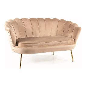   Camellia Elegance Kétszemélyes Bársony Kanapé Bézs Arany Kagylóhéj