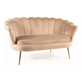   Camellia Elegance Kétszemélyes Bársony Kanapé Bézs Arany Kagylóhéj