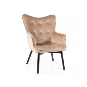 Carmen Velvet Bézs Bársony Fotel Fekete Fa Lábakkal