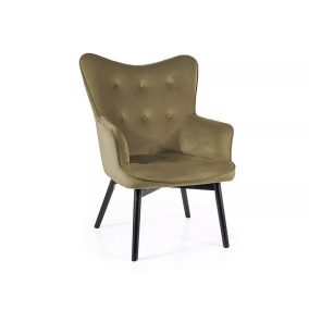 Carmen Velvet Olíva Bársony Fotel Fekete Fa Lábakkal