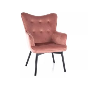   Carmen Velvet Antik Rózsaszín Fotel Bársony Kárpitozással Fekete Fa Lábakkal
