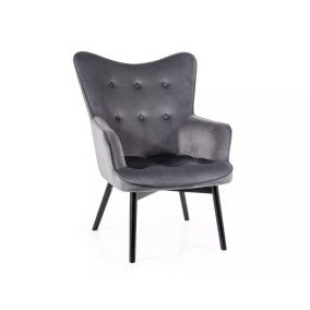 Carmen Velvet Bársony Fotel Szürke Fekete Gombos