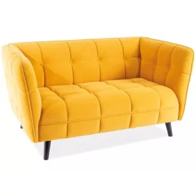   Castello Velvet Kétszemélyes Bársony Kanapé Curry Sárga Steppelt