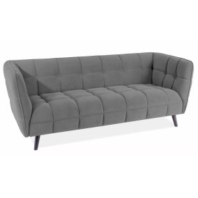   Castello Velvet Háromszemélyes Bársony Kanapé Szürke Steppelt