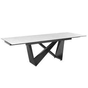   Cavalli II Kerámia Bővíthető Étkezőasztal Fehér Márvány Üveglappal Fekete V-lábbal