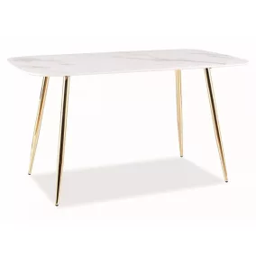   Ceres Luxus Márvány Étkezőasztal Fehér-Arany MDF Üveglappal