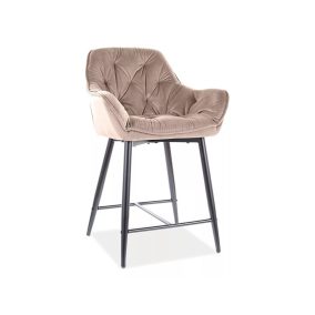 Cherry H-2 Bársony Bézs Bárszék Fekete Fém Vázzal