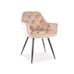   Cherry Velvet Bézs Bársony Étkezőszék Fekete Fém Lábakkal