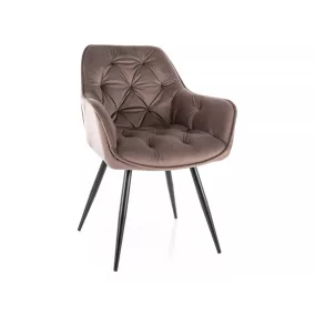   Cherry Velvet Cappuccino Bársony Étkezőszék Fekete Fém Lábakkal