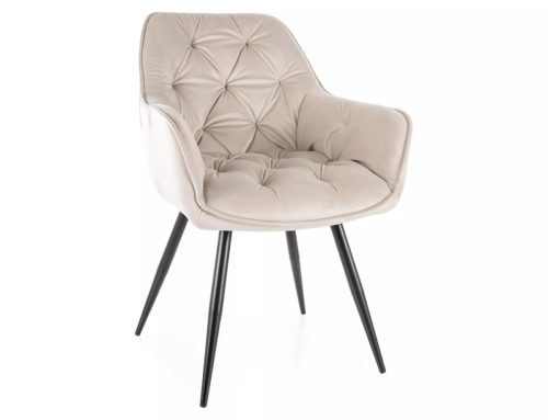 Cherry Velvet Bársony Étkezőszék Világos Bézs Fekete Fém Lábakkal