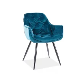   Cherry Velvet Türkiz Bársony Étkezőszék Fekete Fém Lábakkal